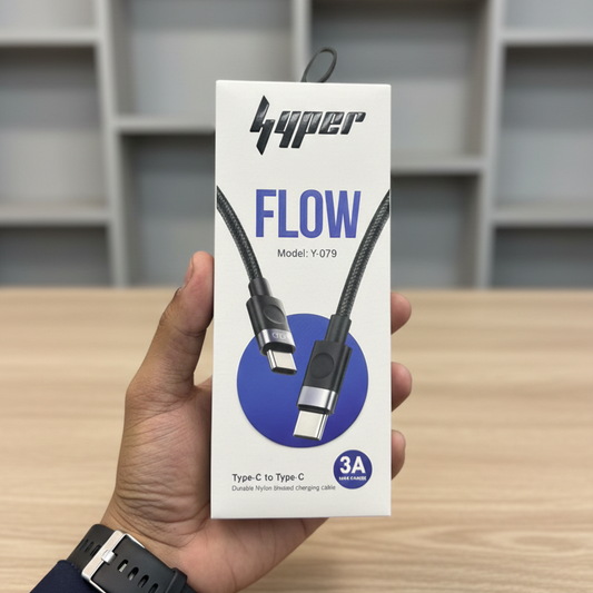 Hyper FLOW Type-C to Type-C Fast Charging Cable | Model Y-079 | 3A Nylon Braided