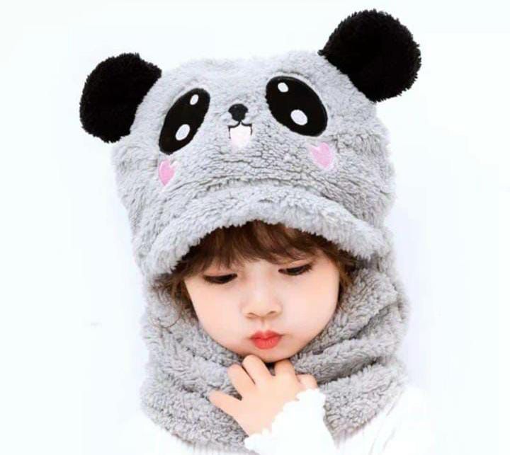 Kids Winter Panda Cap Wool Cap With Neck Warmer Attached.  KIDS WOOL CAP Cartoon Panda Baby(random color)
