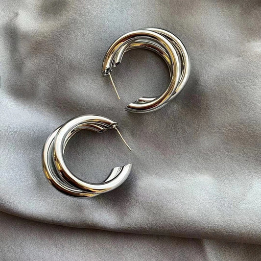 Punk Oval Hoop Earrings Metallic Geometric Ear Buckle Minimalist Style U-shaped Daily Life Earring Accessories For Women Round Piercing Jewelry Gift - Golden