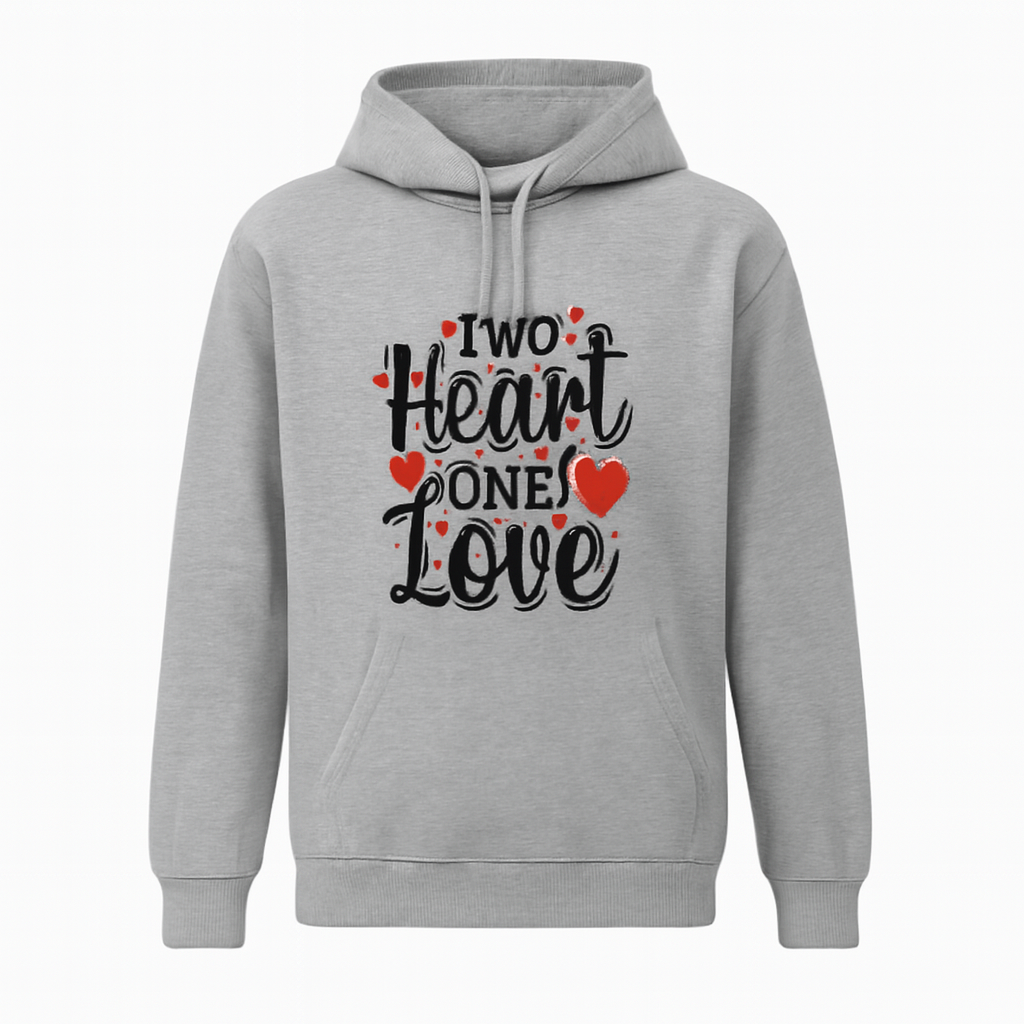 New Summer Collection Full Grey Hoodie TWO HEART ONE LOVE Printed For Girl And Boys (Medium)