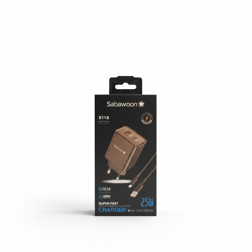 Sabawoon S118 Charger | Original Quality | Fast Charging Adaptor with Cable | Durable & Reliable
