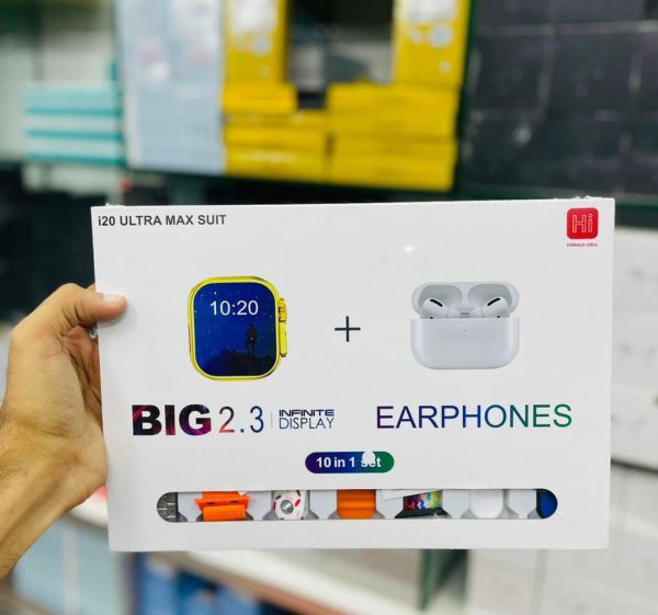 i20 Ultra MAX Smart Watch | Premium Quality | 2.3 '' Big Display Screen | Airpods &amp; 7 Straps in Box | 10 in 1 (Random color)