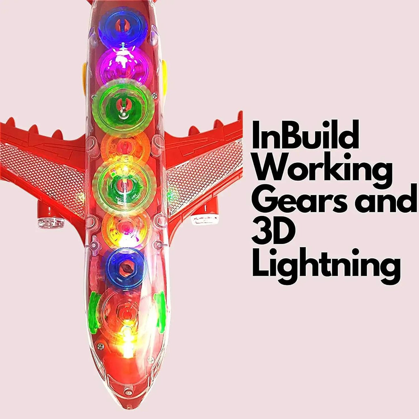 New Trending Transparent Gear Plane Toy – Light Mode, Music, Bump-and-Go Action, 45×46 cm, Battery Operated, for Kids Ages 3 and Up