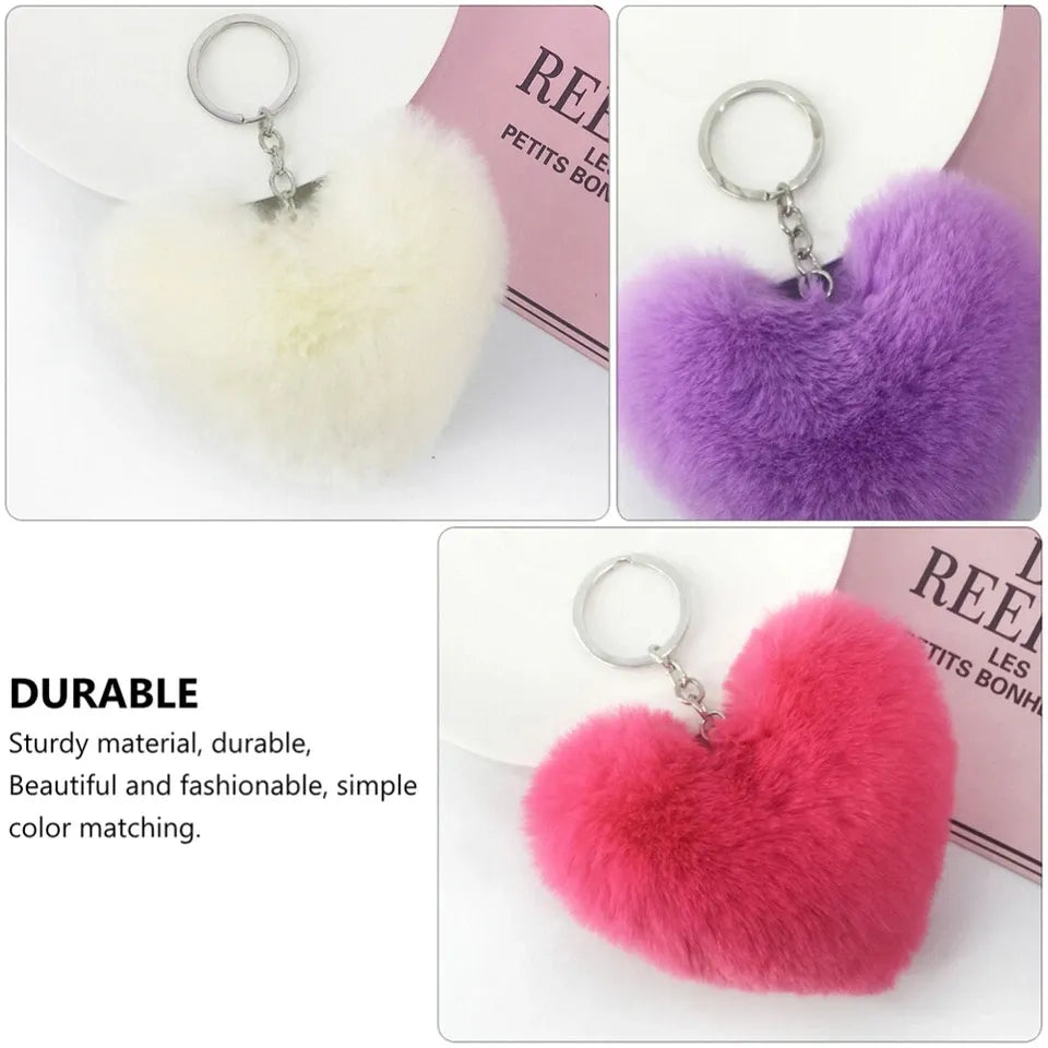 01 PCs Heart Fluffy Fur Ball Pom Pom Keychain – Keychains For Girls - Key-Chain For Bags - Keychain For Pouch - Heart Keychain | Random Color