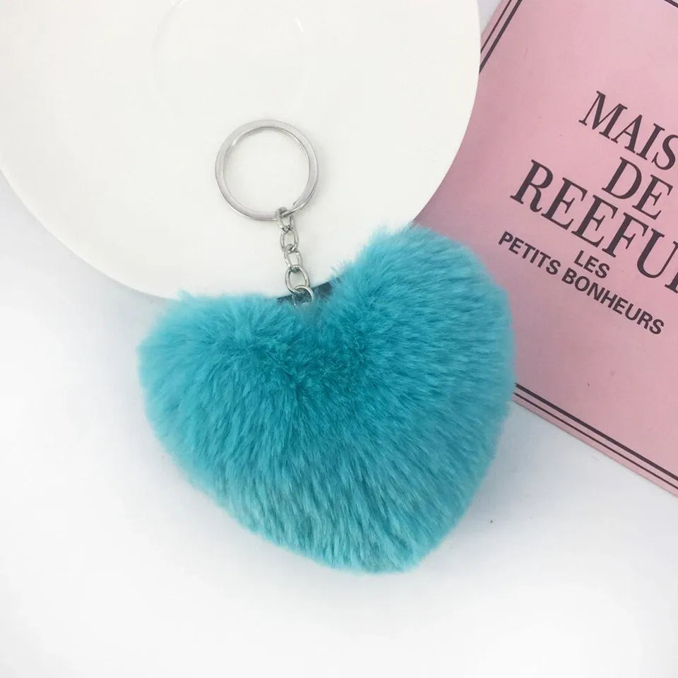 01 PCs Heart Fluffy Fur Ball Pom Pom Keychain – Keychains For Girls - Key-Chain For Bags - Keychain For Pouch - Heart Keychain | Random Color