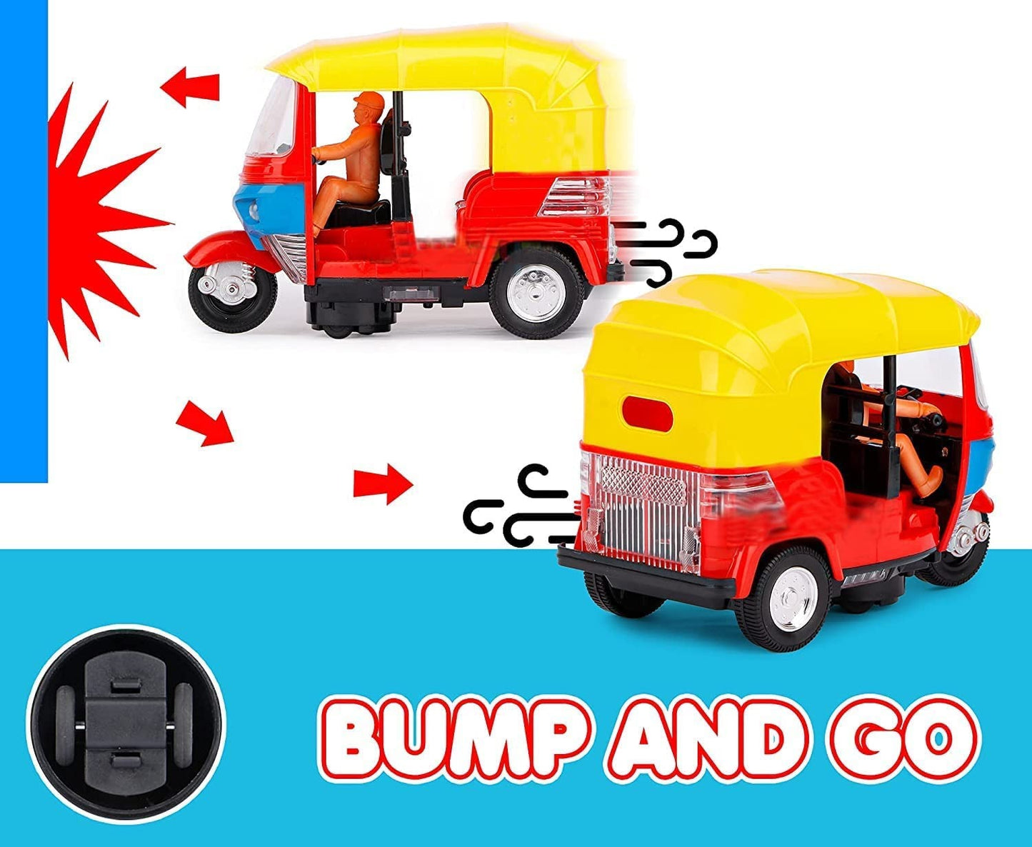 Musical Electric Tricycle Rickshaw Toy for Kids – Battery Operated with Front &amp; Rear Lights, Music, Durable Plastic Build, (Multi-Color)