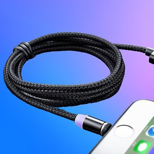 3-in-1 Magnetic Fast Charging Cable | Micro USB, Type-C &amp; iPhone | 360° Rotation | LED | 3A | Nylon Braided | Magnetic Charging Cables For Android &amp; IOS | Charging Cable For Mobile Phone ( Random Color )
