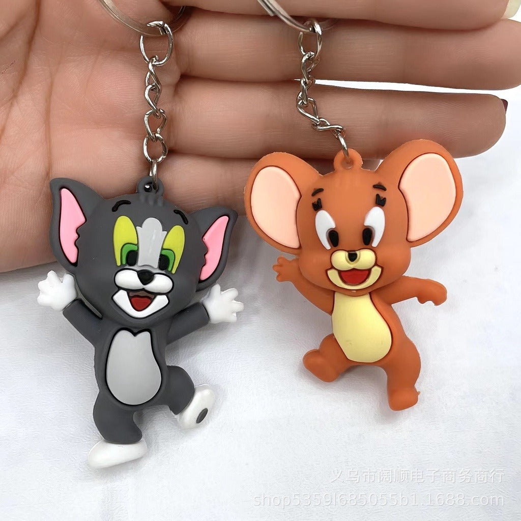 Pack of 2 Tom &amp; Jerry Cartoon Keychains – High Quality Silicone Rubber | Fun Bag &amp; Key Ring - Key-Chain For Kids - Cartoon Keychain ( Random Design ) 
