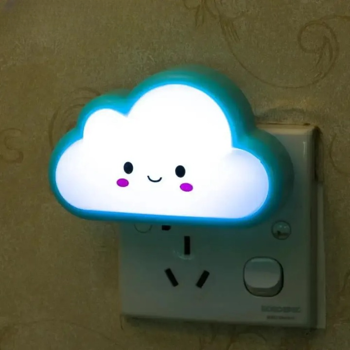 Smiley Cloud Plug-In LED Night Light – Soft Warm Glow Baby Lamp, Kids Night Light for Bedroom &amp; Nursery (Random Color)