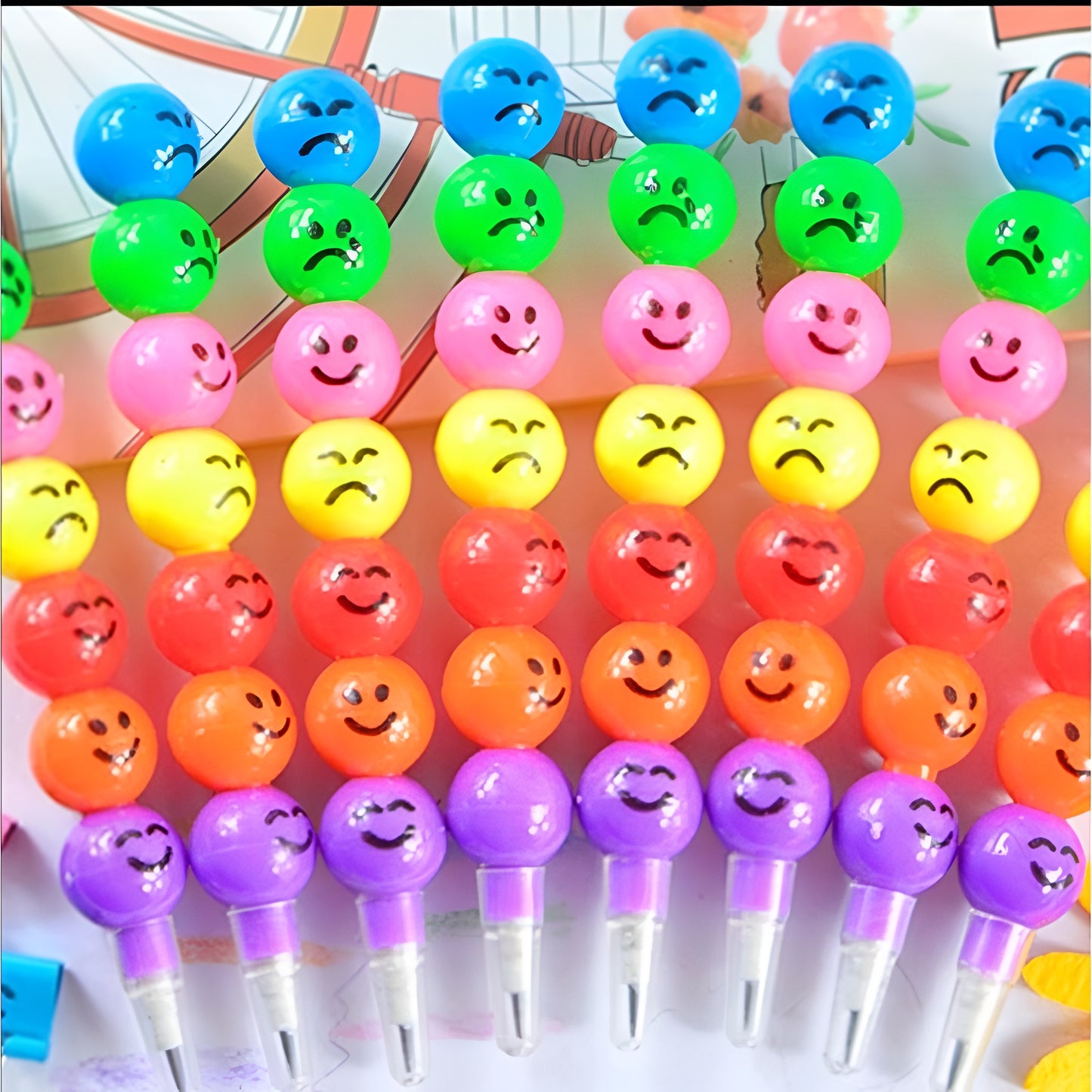 4 Pcs Smiley Cartoon Stationery Pencils – Fun Rainbow Pens with Cute Funny Faces for Kids, Students, and Gifts (Random Color)