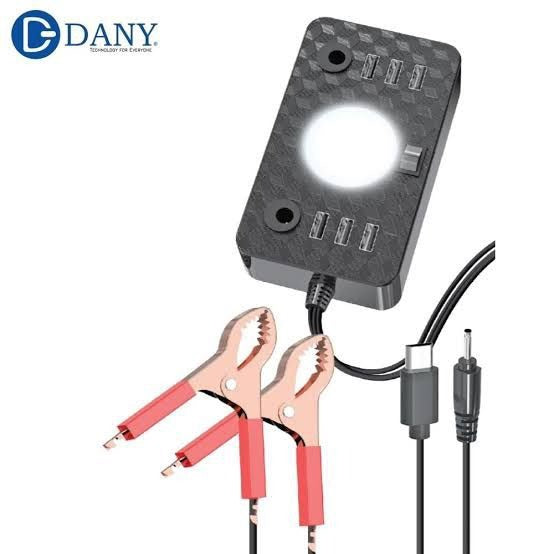 Dany C-1 Clipper Charger | 6 USB Ports | LED Light | DC Solar Mobile Charger | USB Battery Clamp | Power Cable | Short Circuit &amp; Overload Protection - DC Mobile Charger - Original