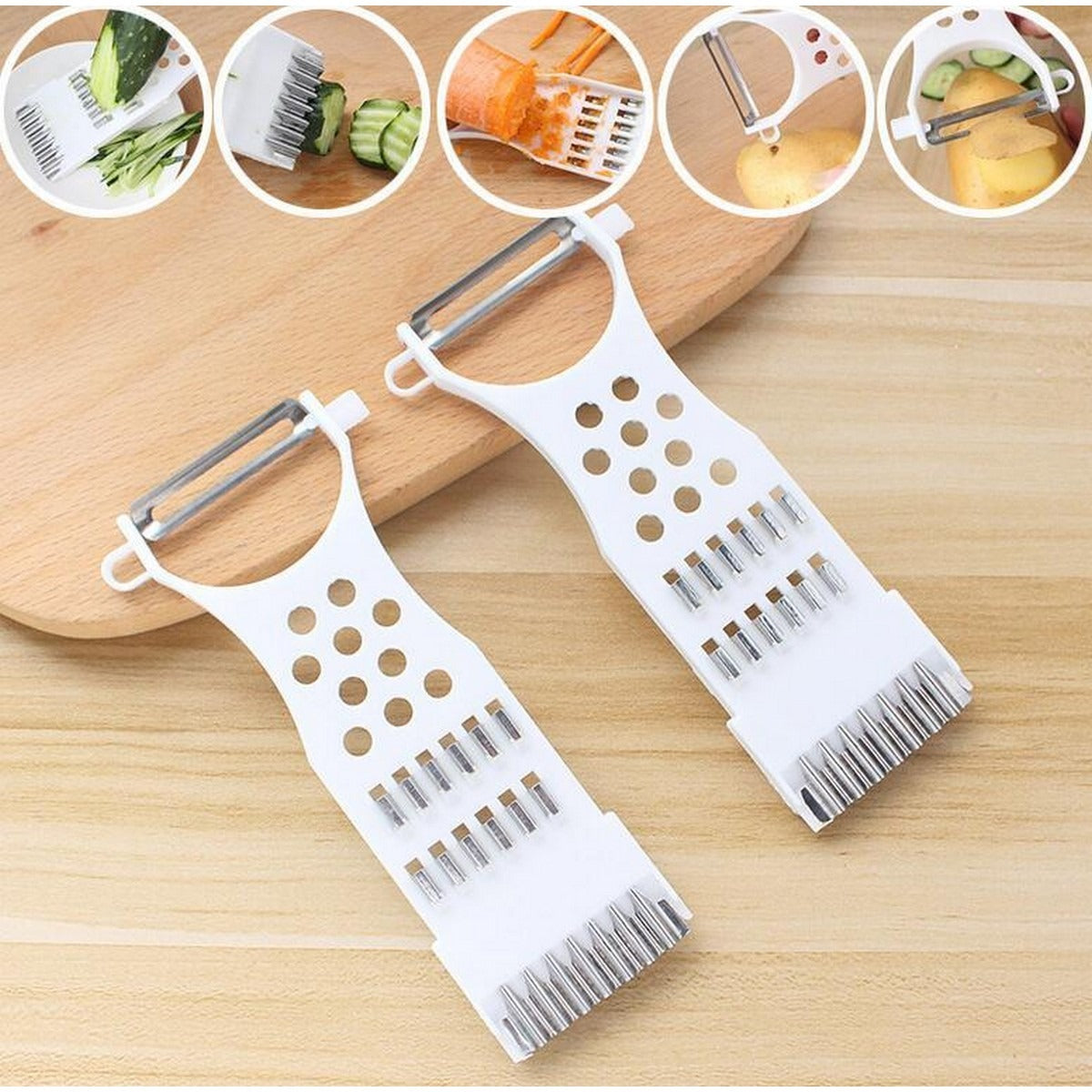 5-in-1 Multi Vegetable Cutter &amp; Peeler – Multipurpose Julienne Slicer, Grater, Metal Scraper, and Fruit &amp; Vegetable Kitchen Tool