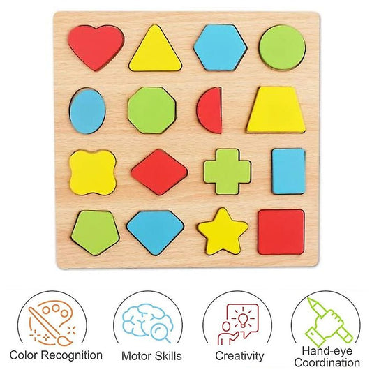 Colorful Geometric Shapes Wooden Cognitive Board Puzzle – Educational Learning Toy for Kids (1–3 Years, Safe &amp; Durable)