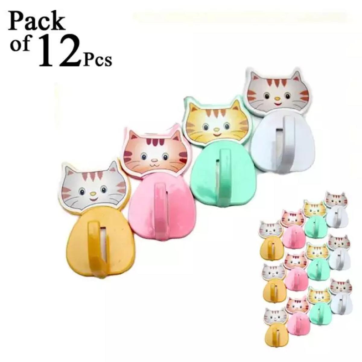 12 Pcs Cat Kitty Wall Hooks – Metallic Wall Hooks for Keys, Kitchen, Bathroom, and Home Organization (Random Colors)