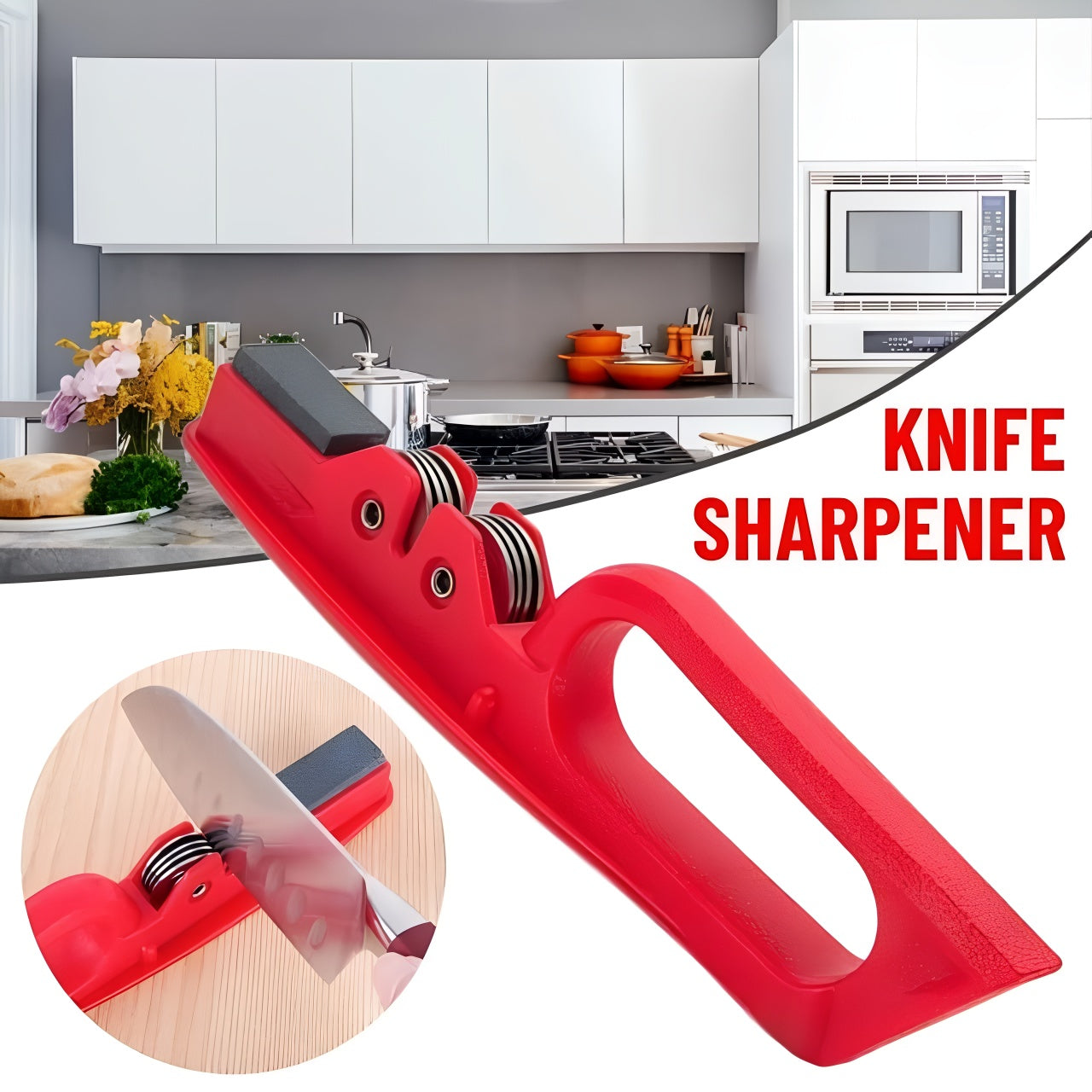 Professional Knife Sharpener with 8-Wheel Blades &amp; Sanding Stone | Durable Plastic Grip, Coarse &amp; Fine Sharpening Slots for Kitchen Knives | Compact &amp; Reliable Knife Filer for Quick Sharpening &amp; Polishing (Random Color)