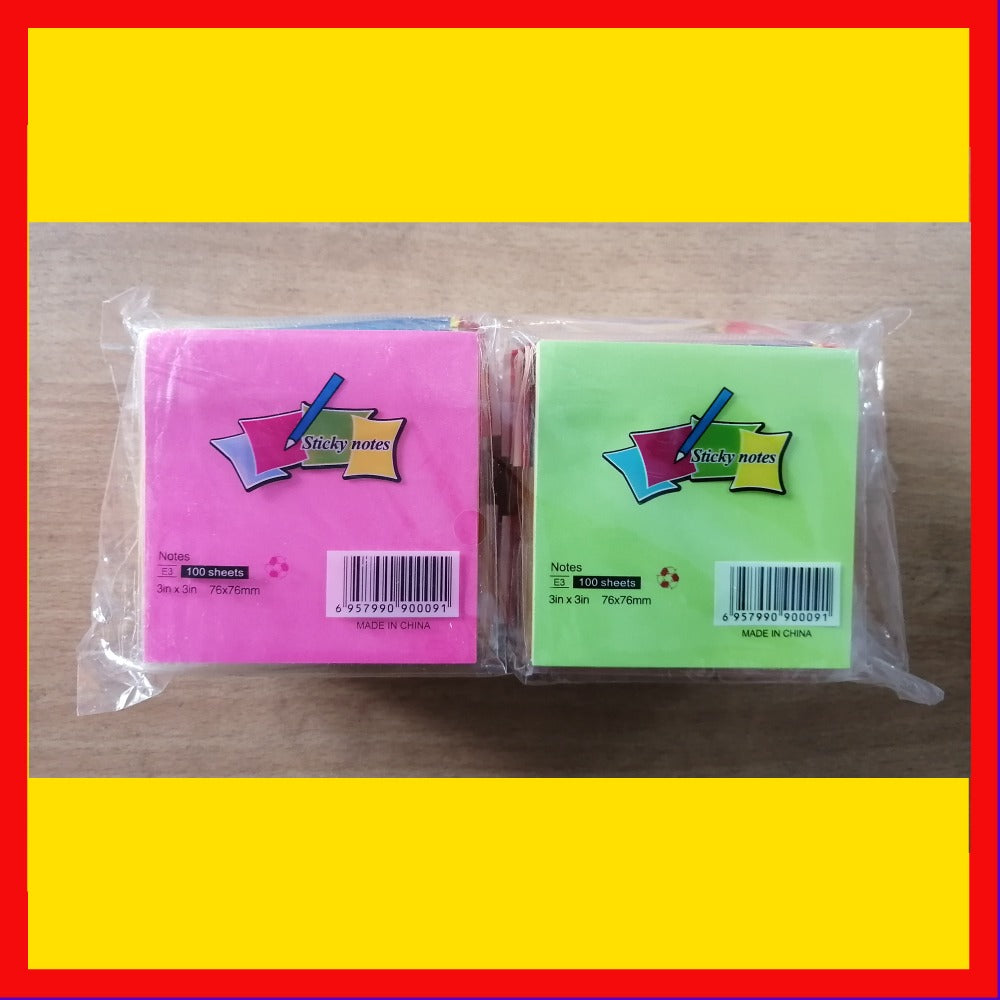 3x3 Inches Sticky Notes Pack – 100 Sheets Per Pad, Strong Adhesive Backing, Easy to Write On, Peel-Off Convenience, Perfect for Home, Office, and School Use (Random Color)