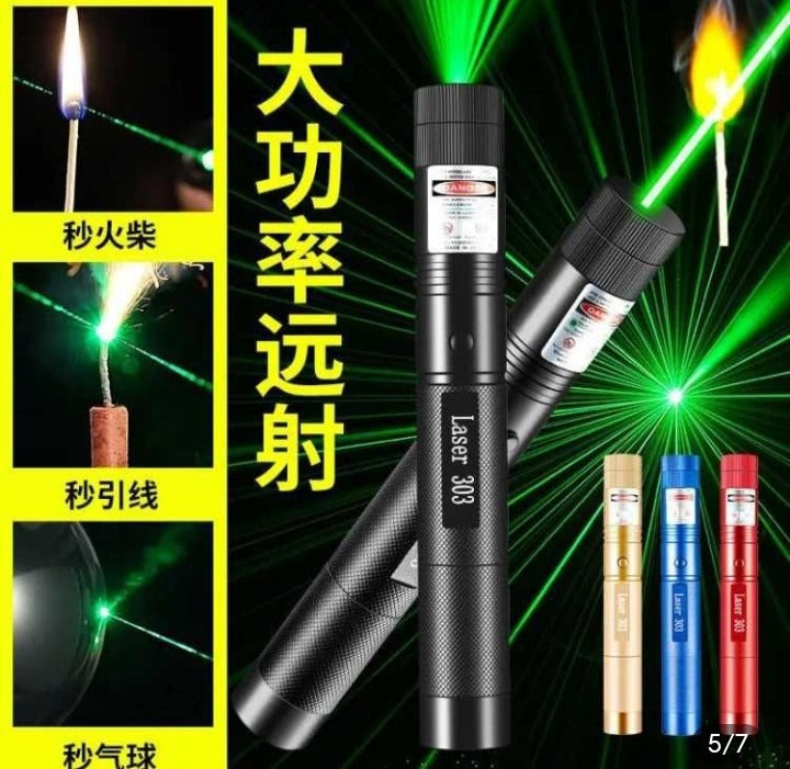 Special Edition High-Power 303 Green Laser Pointer with Adjustable Focus, 8 Designs &amp; Shapes, 5km Range – Rechargeable Battery, Charger &amp; Safety Lock