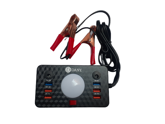 Dany C-1 Clipper Charger | 6 USB Ports | LED Light | DC Solar Mobile Charger | USB Battery Clamp | Power Cable | Short Circuit &amp; Overload Protection - DC Mobile Charger - Original