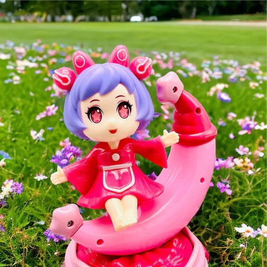 Rotating Moon Doll Toy With LED Lights &amp; Music – Adorable Crescent Moon Design, Universal Rotation, Safe for Kids 3+, Pink &amp; Purple Gift for Fun and Sensory Play (Random Color)