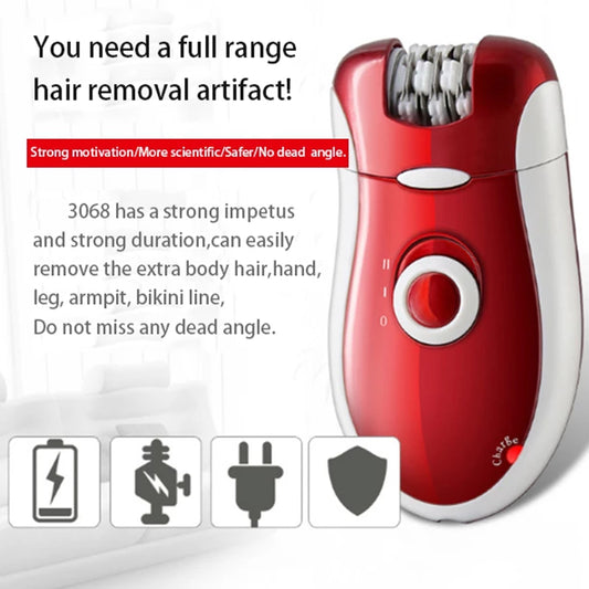 Kemei KM-3068 - Rechargeable 3-in-1 Epilator Hair Removal Device for Women – Electric Shaver &amp; Trimmer Set with Multiple Heads, Smooth Skin Care Tool for Face, Arms, Legs &amp; Sensitive Areas