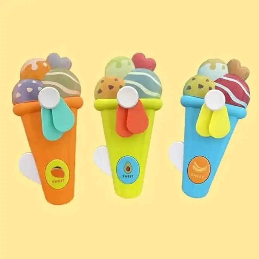 Handheld Ice Cream Cone Toy Fan for Kids – Cute Cartoon Design, Safe Soft Blades, Portable Mini Fan for Summer Play &amp; Cooling (Random Color)