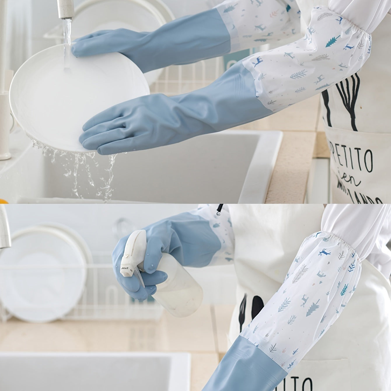 Long Reusable Dishwashing Gloves with Warm Fleece Lining – Extra Long Waterproof Rubber Cleaning Gloves, Anti-Slip, Heat Resistant for Kitchen, Laundry, and Household Use (Random Color)