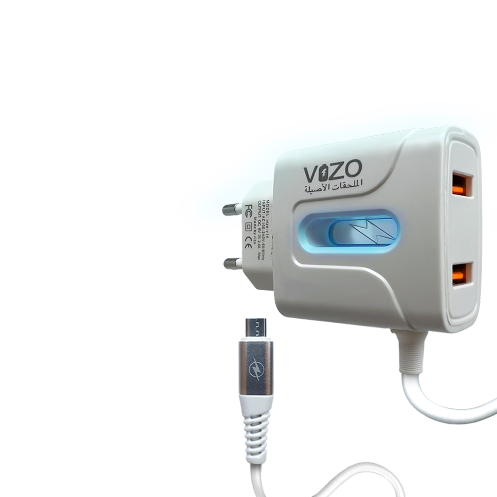 VIZO V14 Fast Charger 2.8A With Copper Connector | Android Mobile Phone Charging Adapter with Usb Data cable