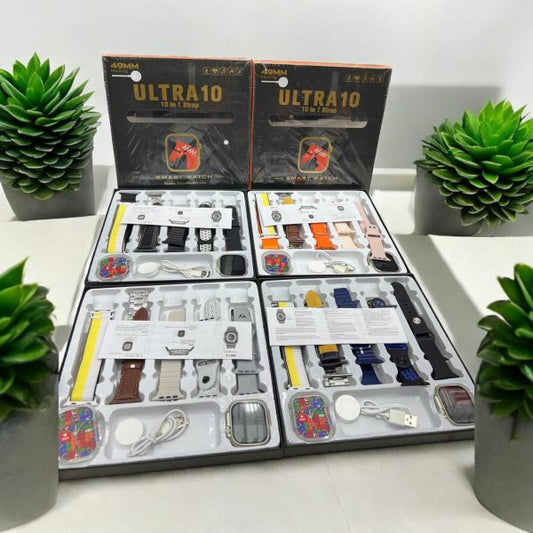 Ultra 10 Smart Watch | 10 in 1 Straps+Jelly Case | BT Calling | Super HD Display 49mm | Multi color straps &amp; wireless charging (Random color)