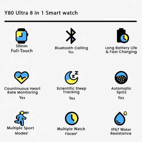 Y80 Ultra 8 in 1 Smart watch ,8 Straps 49MM Big Display  (Random Colour)